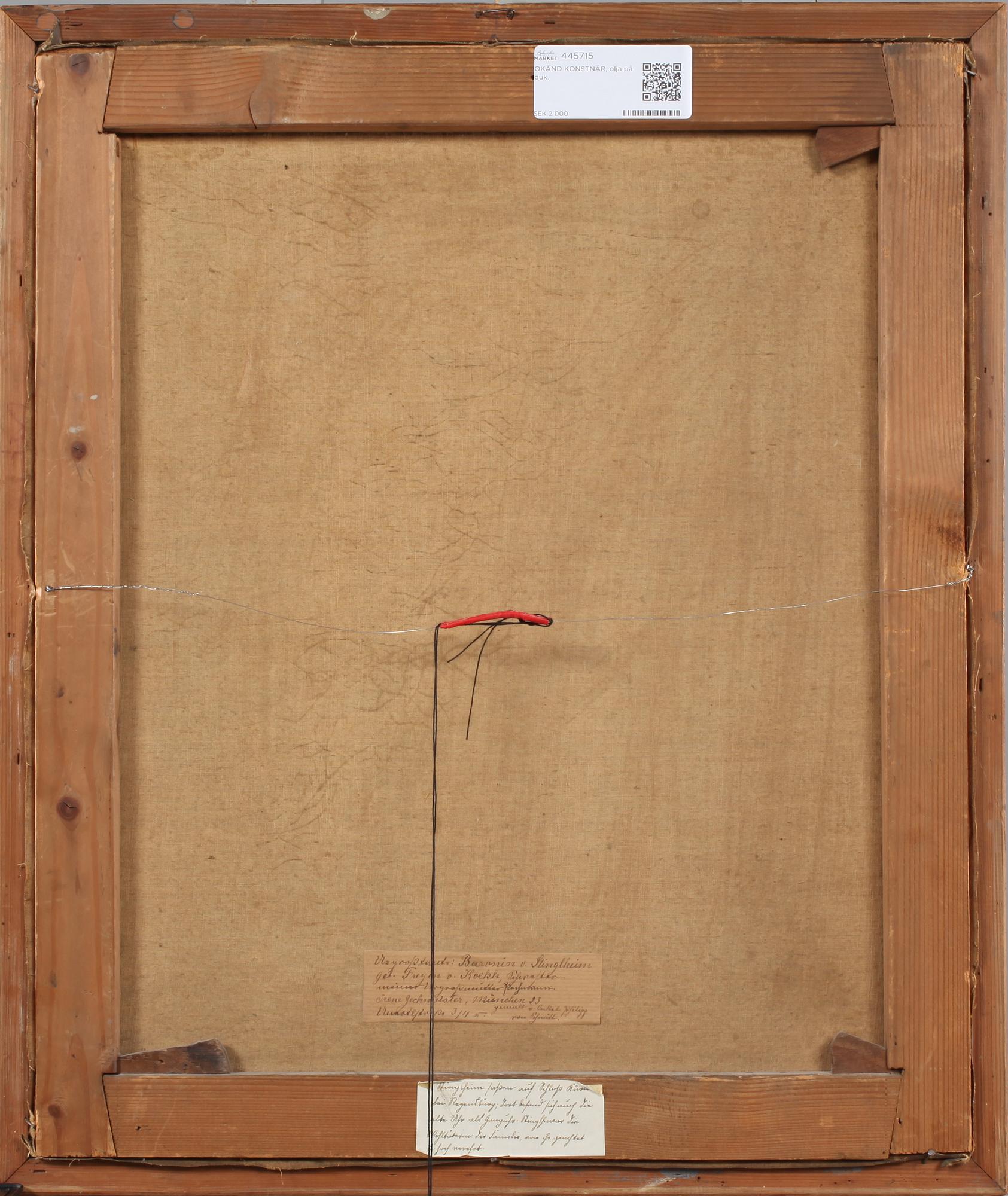 OKÄND KONSTNÄR, olja på duk, 1800-tal.