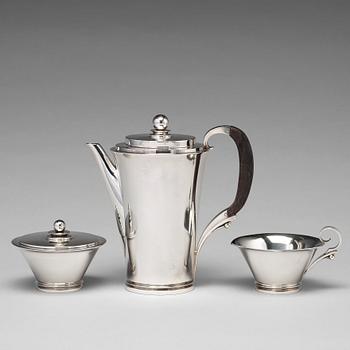 134. Harald Nielsen, kaffeservis "Pyramid", tre delar, Georg Jensen, Köpenhamn 1933-44, sterling, design nr 600A,