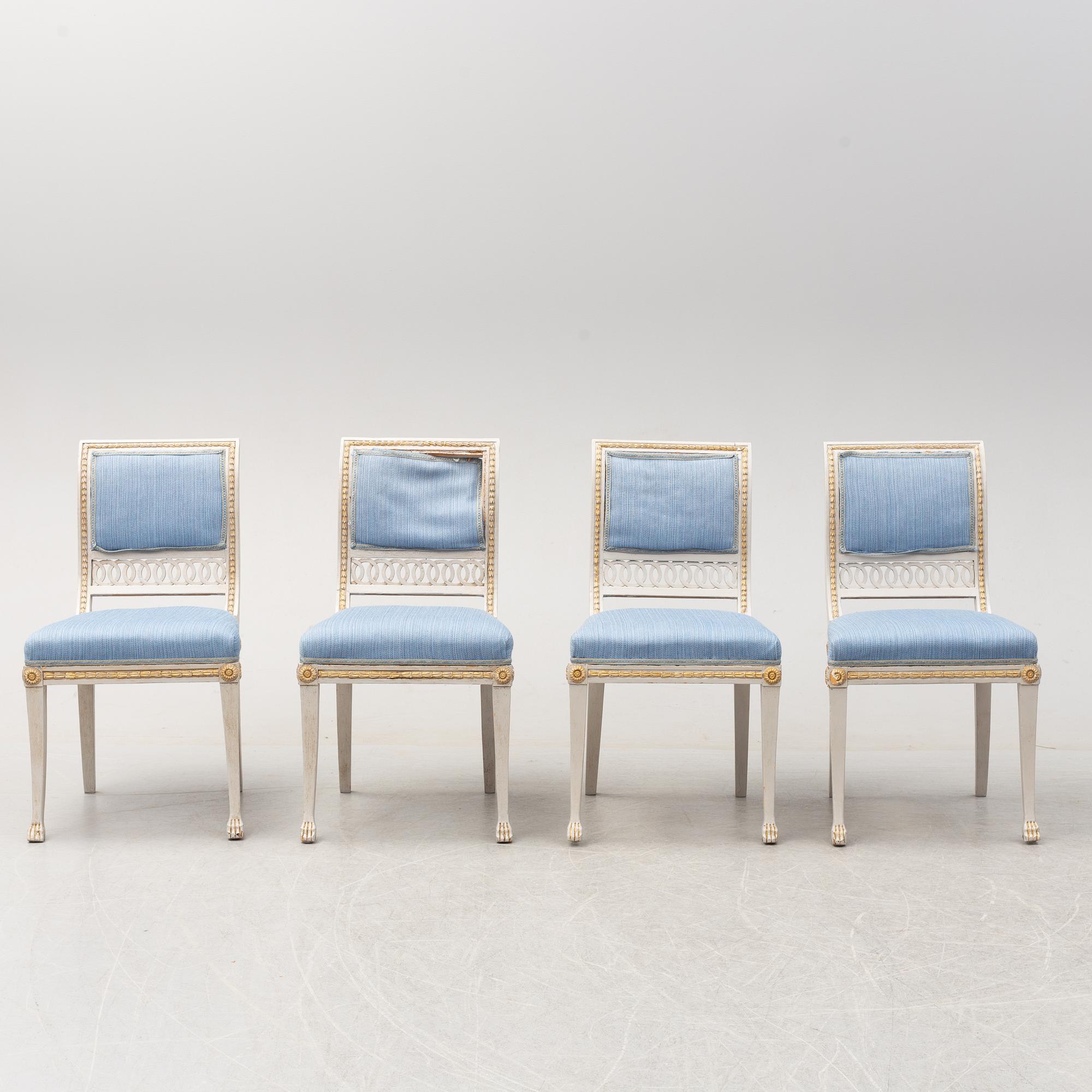 Four chairs, late gustavian, first half of the 19th century.