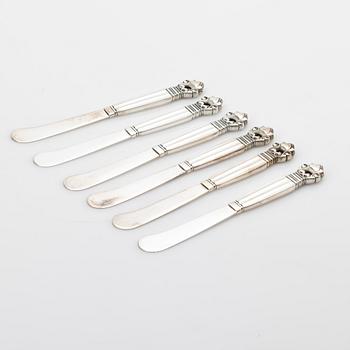 Johan Rohde, Butter knives, 6, sterling silver, “Konge” / “Acorn”, Georg Jensen, Denmark, after 1945.
