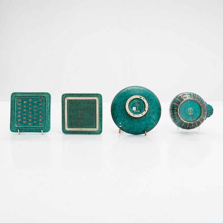 Wilhelm Kåge, skålar, 2 st, samt ask med lock, "Argenta", Gustavsberg.