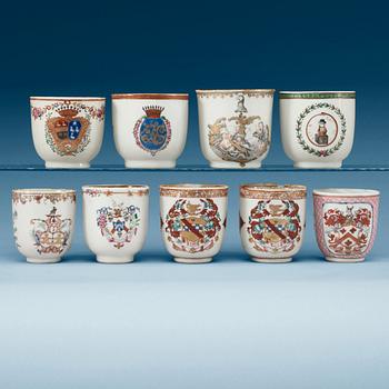 1553. A set of nine armorial cups, Qing dynasty, Qianlong (1736-95).