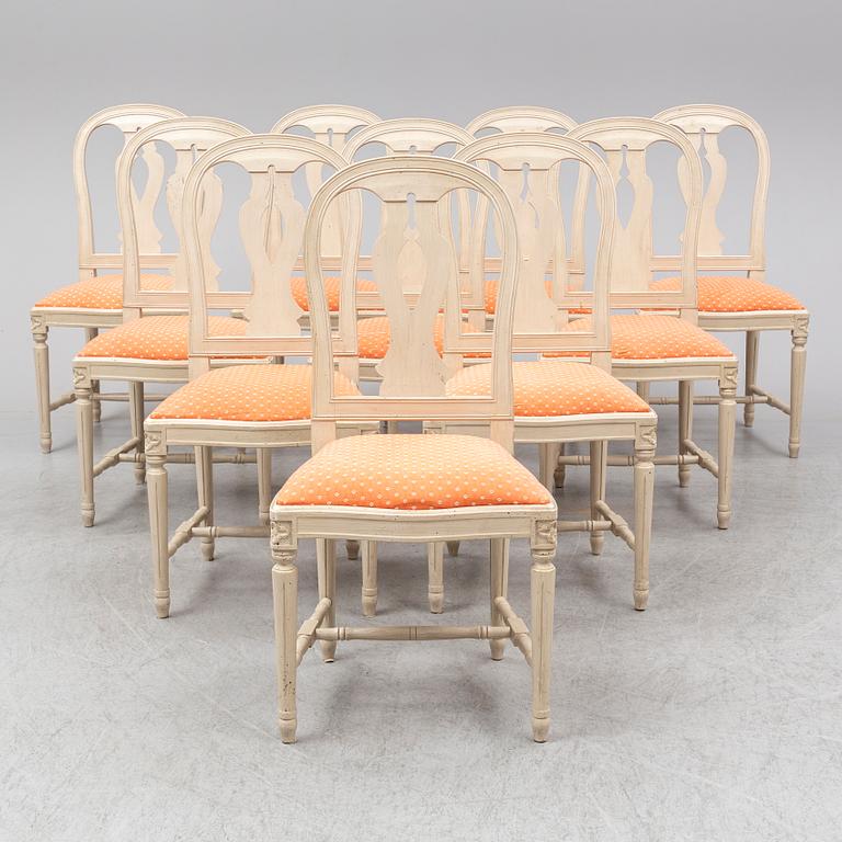 Ten Gustavian style chairs, late 20th Century.