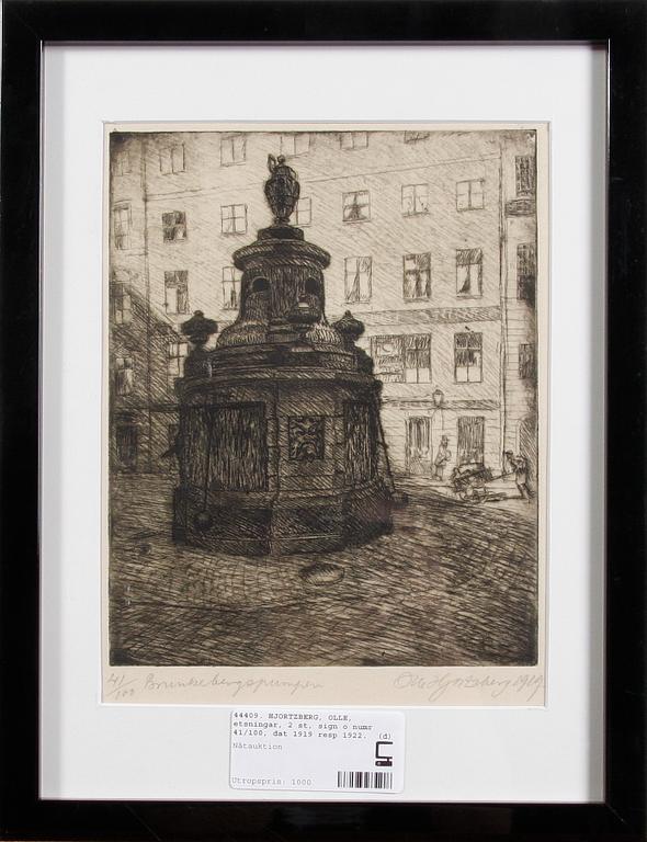 HJORTZBERG, OLLE, etsningar, 2 st, sign o numr 41/100, dat 1919 resp 1922.