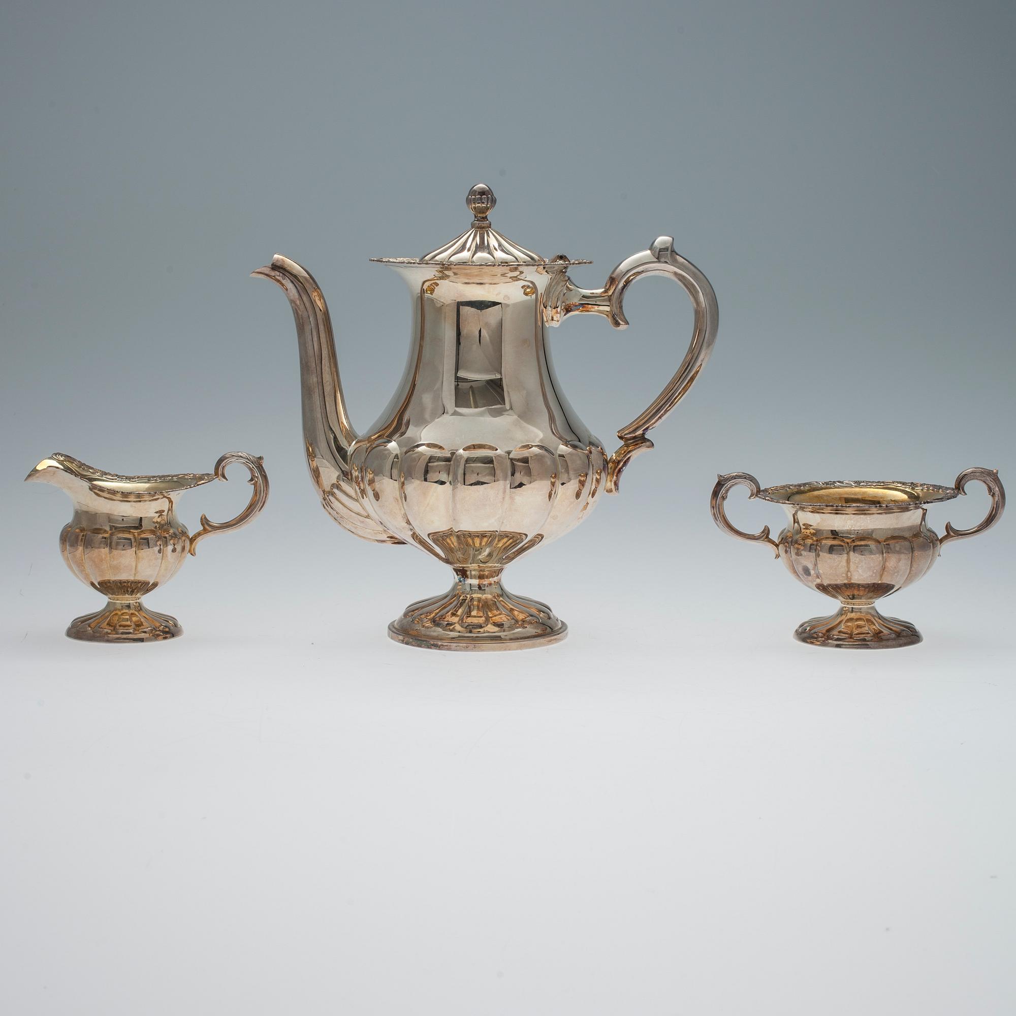 KAFFESERVIS, 3 delar, silver, Hopea Oy, Helsingfors 1962. Vikt 1066 g.