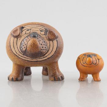 Lisa Larson, two stoneware figurines, 'Bulldog Midi' and 'Bulldog Mini', from the series "Kennel", Gustavsberg.