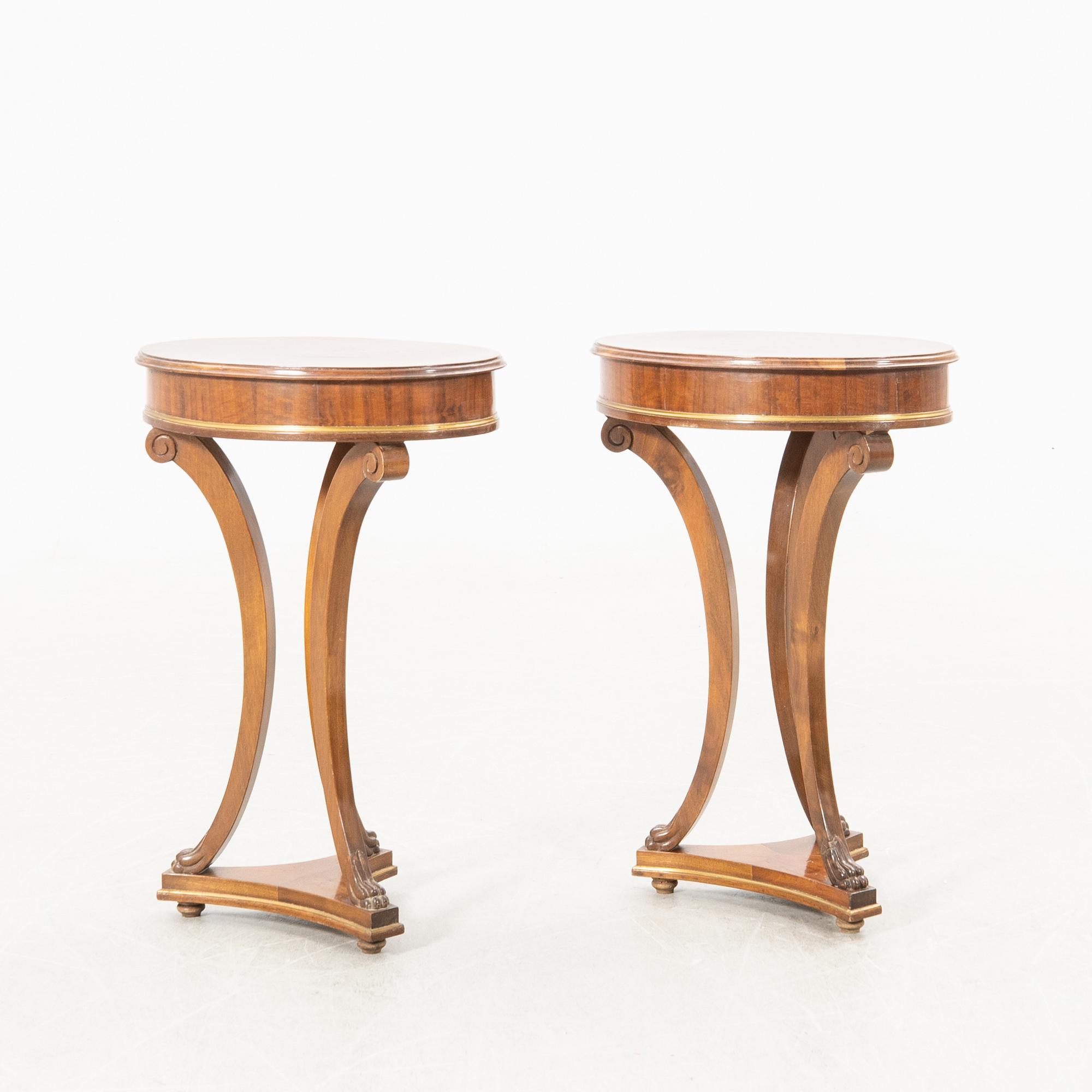 Bedside tables/Side tables, a pair, Empire style, second half of the 20th century.