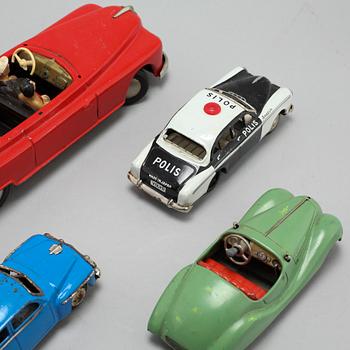 A collection of 6 tin toys, Schuco Akustico 2002, among others, circa mid 20th century.