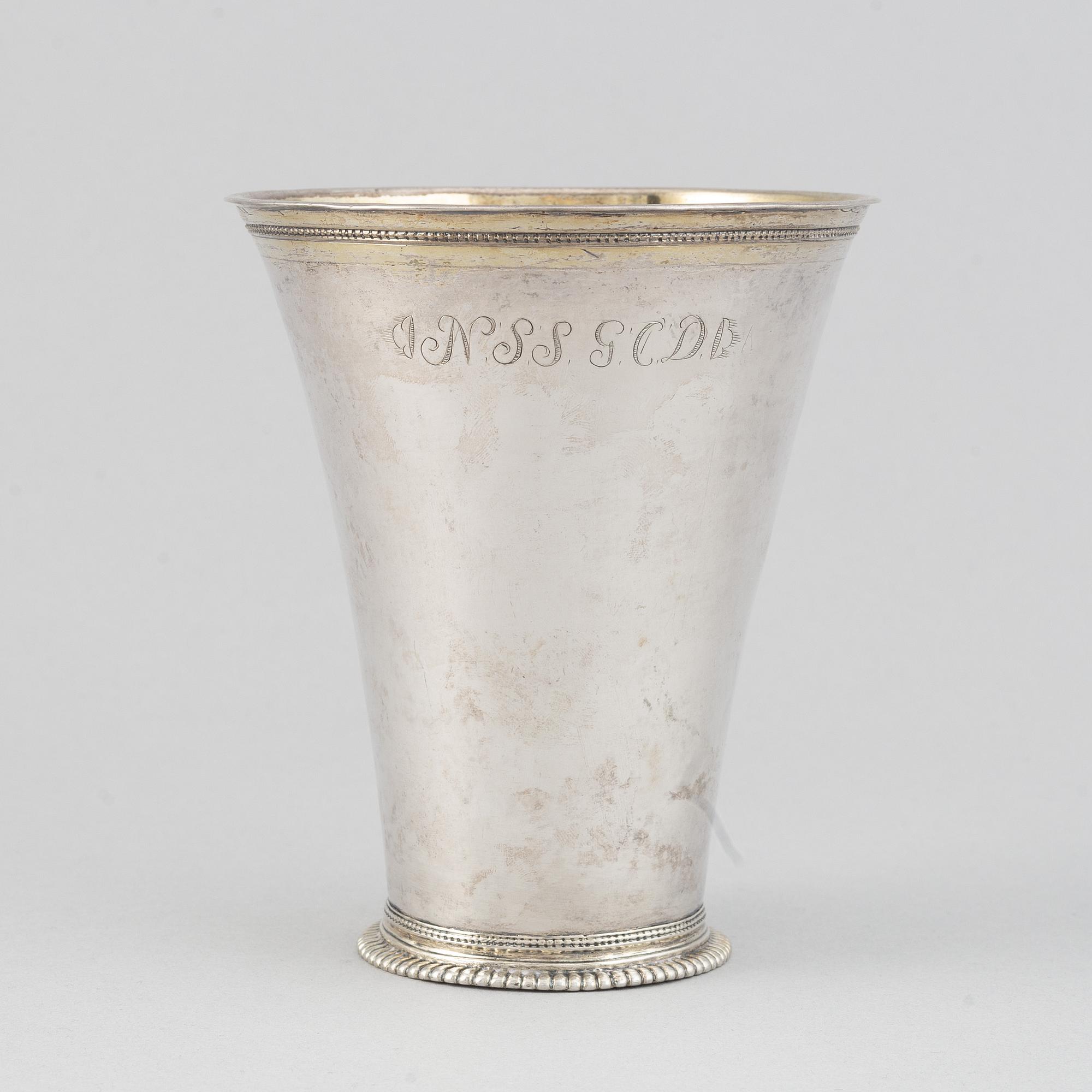 A Swedish 18th century parcel-gilt silver beaker, marke of Bengt Collin, Uppsala 1752.