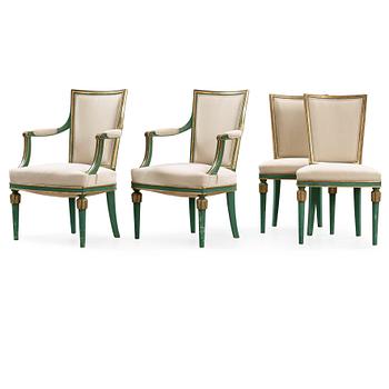 464. A set of two Swedish Grace armchairs and two chairs 'Marieberg' by Nordiska Kompaniet, ca 1929-30.