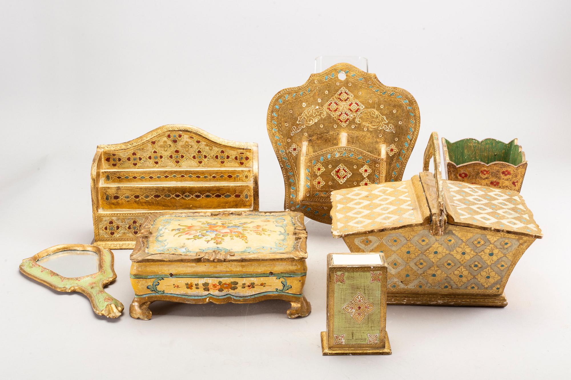 Seven mid 20th century wood items from Paolet, Firenze Italy.