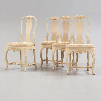 Four Swedish Rococo 18th century chairs.