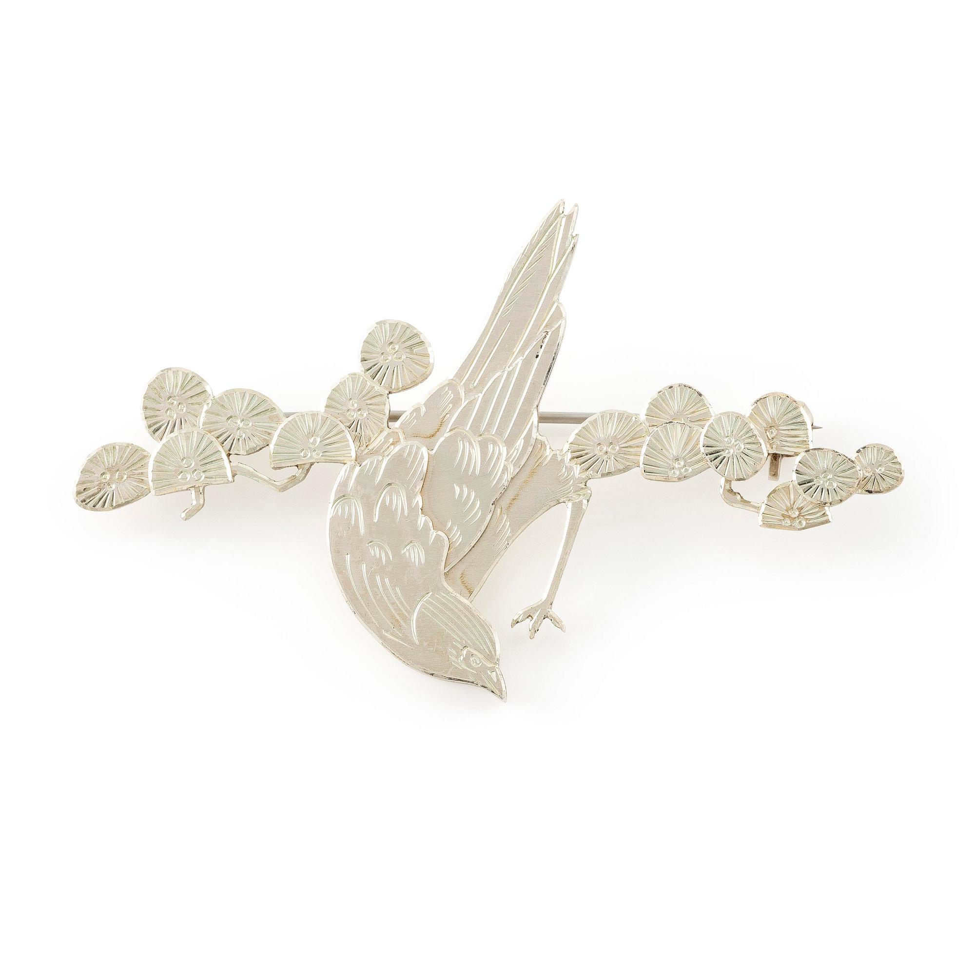 Wiwen Nilsson, a brooch in the form of a bird on a branch, sterling silver, Lund 1969.