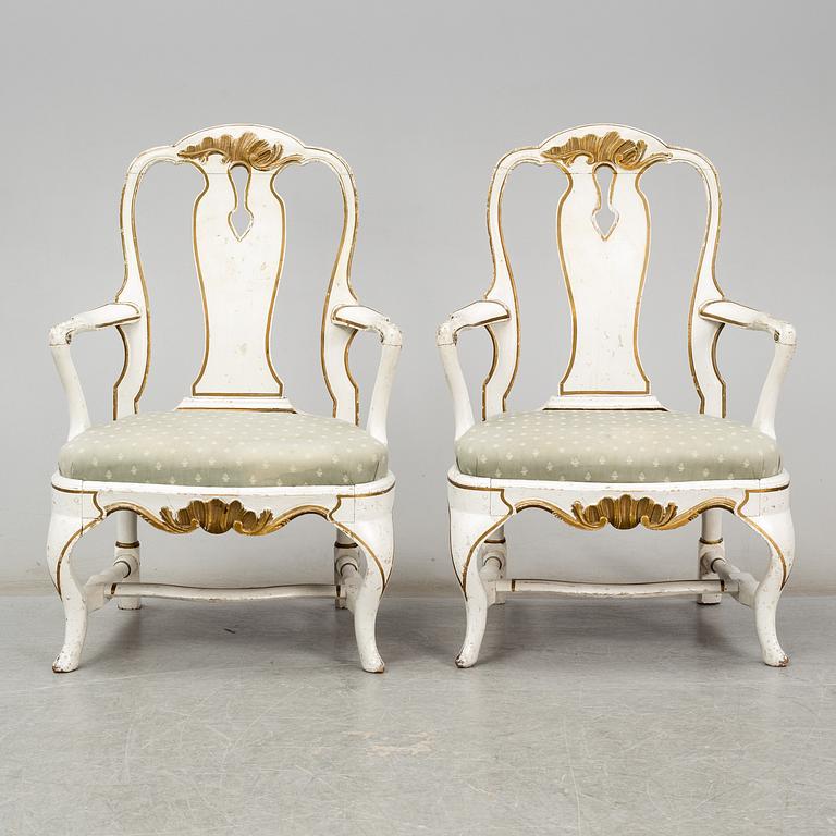 A pair of rococo armchairs, mid 18th century.