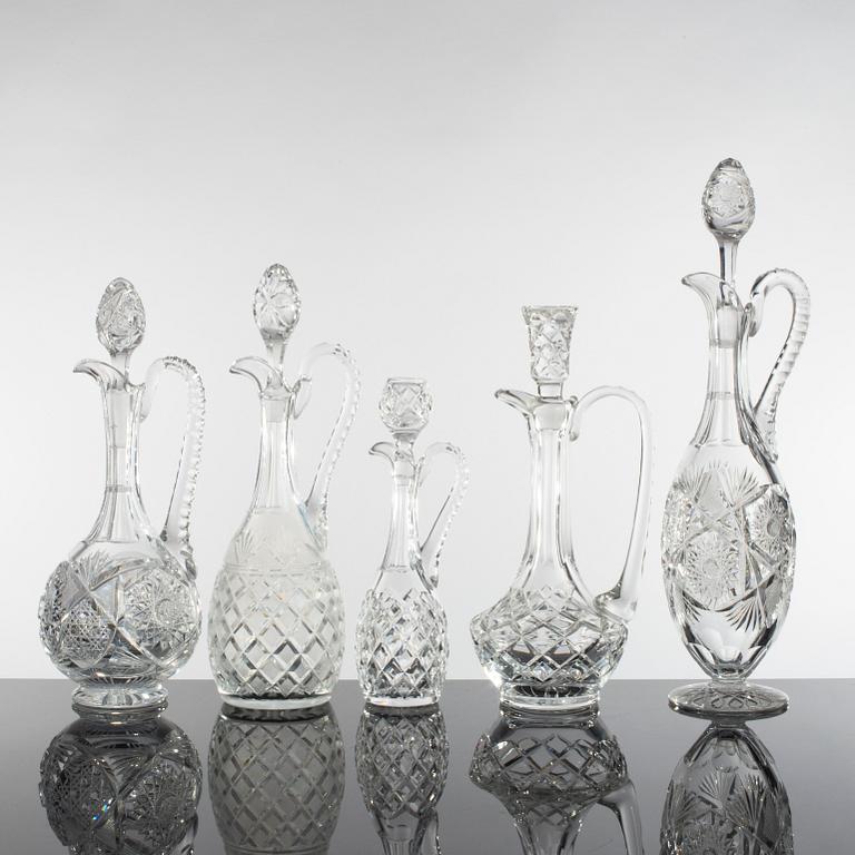 KARAFFER, 5 stycken, glas, 1900-talets första hälft.