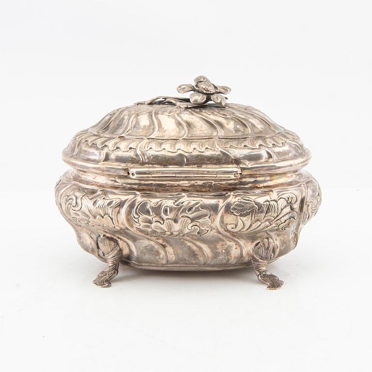 Sugar box, silver, Rococo, mid-18th century.