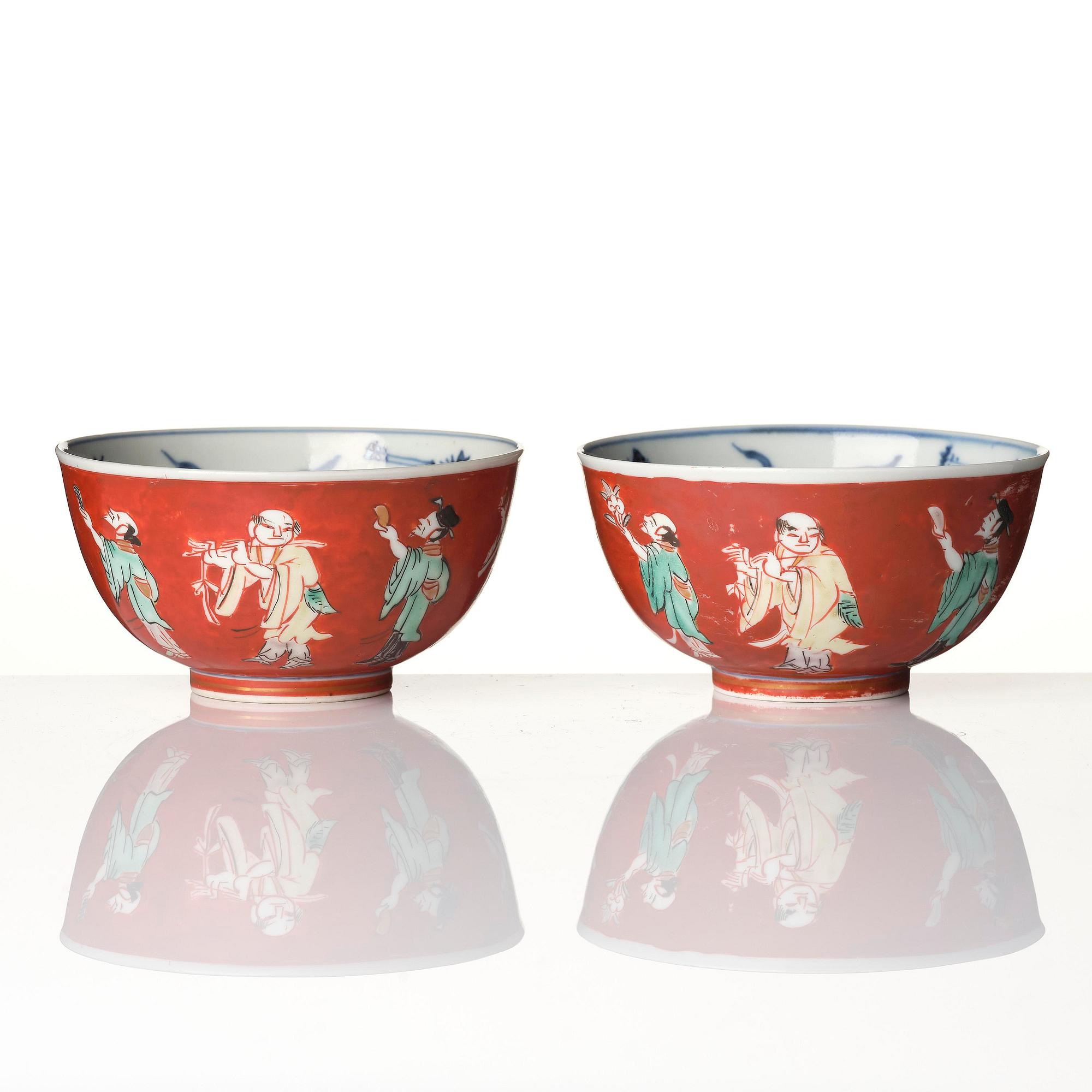 A group of five 'immortals' bowls, Meiji (1868-1912).