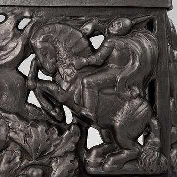Fireplace front, cast iron, Art Nouveau, after Hans W Larsen, late 20th century.