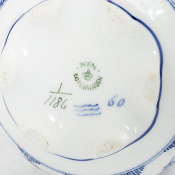 Royal Copenhagen, A 'Blue Fluted' full lace porcelain potpurri urn with cover, model 1/1186, Denmark, 1889-1922.