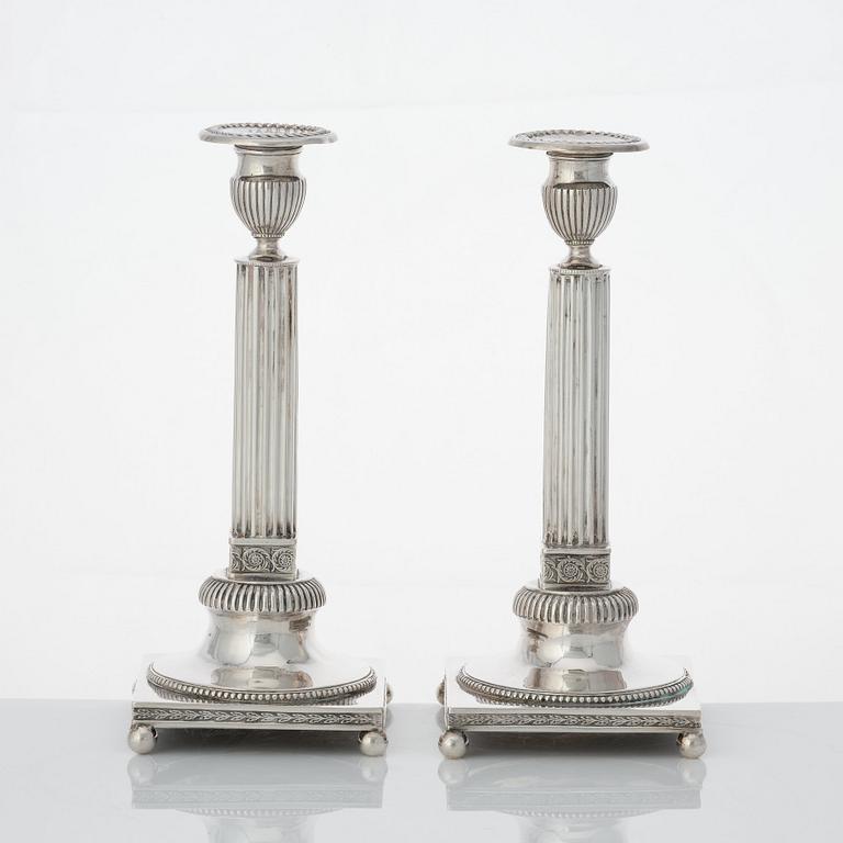 Johan Ekholm, ljusstakar, ett par, silver, Stockholm 1796. Gustavianska.