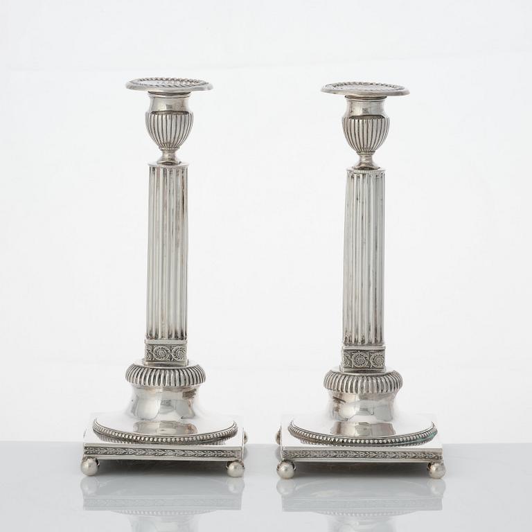 A pair of Swedish Gustavian silver candlesticks, mark of Johan Ekholm, Stockholm 1796.