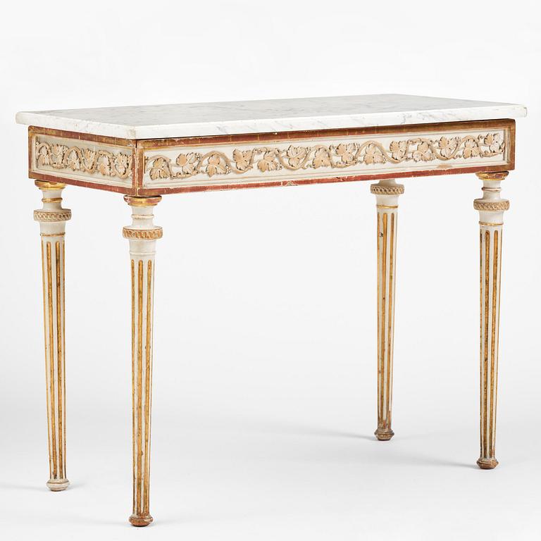 A late Gustavian carved giltwood and marble console table, attributed to P- Ljung (royal ornament carver 1788-1819).