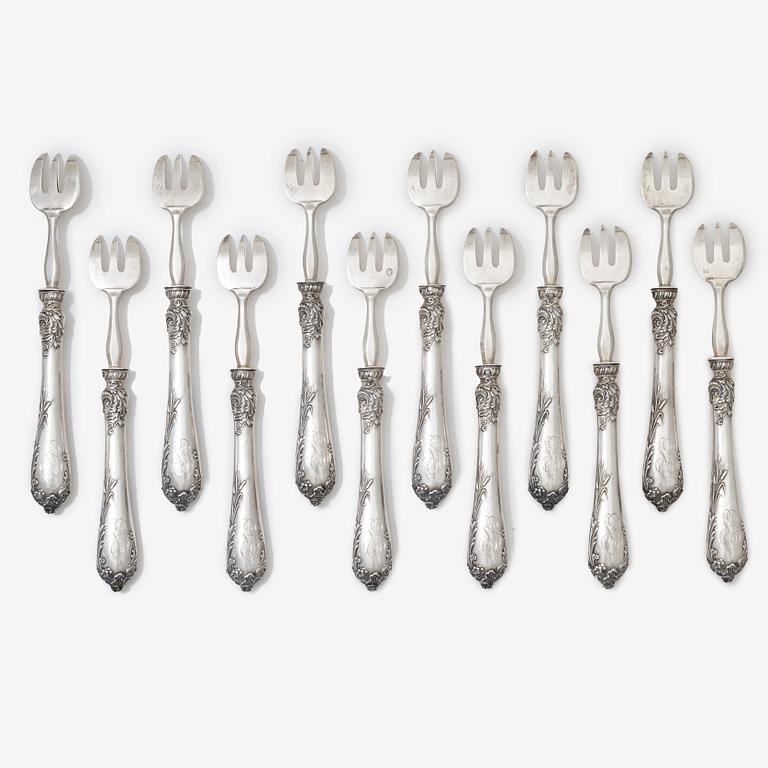 Alphonse Debain, ostrongafflar, 12 st, silver, Paris, Frankrike, 1883-1911.