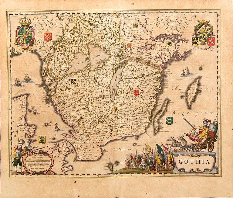 Joan Blaeu, map, colored copper engraving, ca 1635.