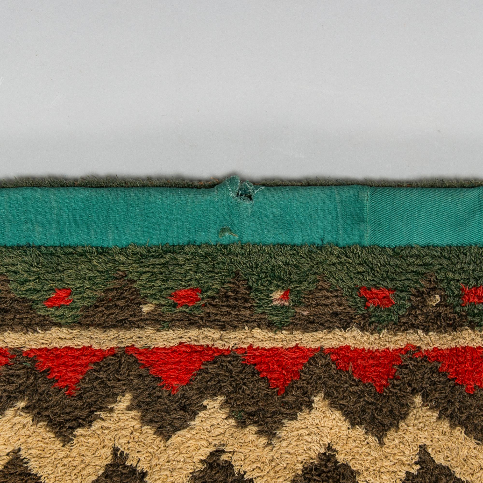 A 1851's finnish folkart long pile ryijy / blanket, ca 180 x 153 cm.