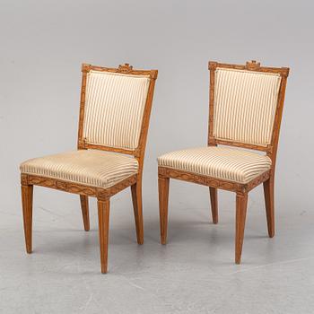 Six Louis XVI style oak chairs from around the year 1900.