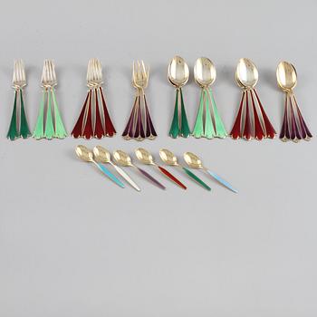 BESTICK, 24+6 st, emalj och sterlingsilver, Norge, vikt ca 670 g.
