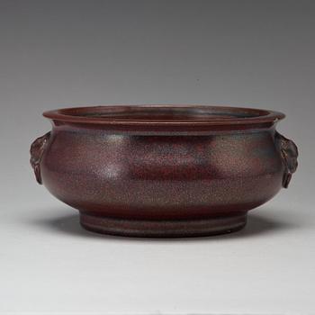 A red glazed censer, Qing dynasty, 19th Century.