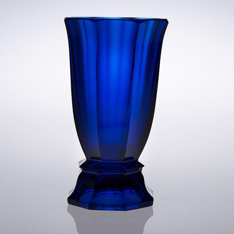 A Josef Hoffmann blue cut-glass vase, Wiener Werkstätte 1910's.