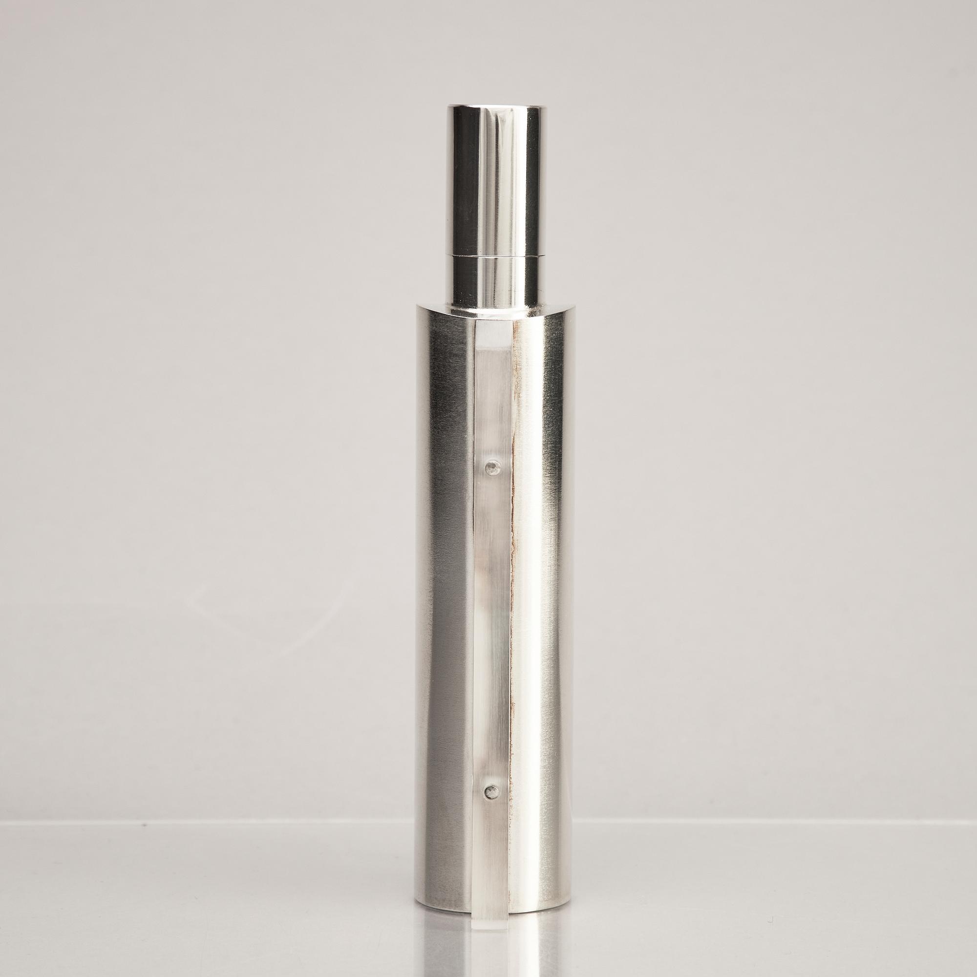 A sterling silver and acrylic bottle with lid, mark of Rolf Lindståhl, Stockholm 2003.
