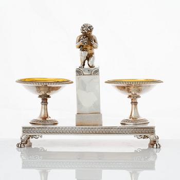 A French Empire parcel-gilt silver double salt-cellar, mark of Jean-Baptiste-Claude Odiot, Paris 1803-1809.