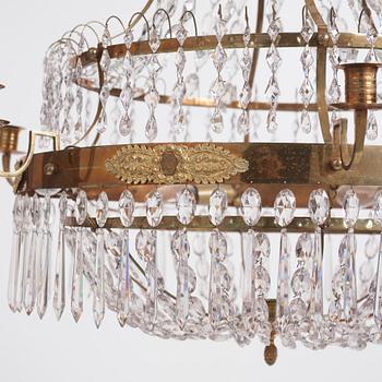 A late Gustavian gilt-brass and cut glass seven-light chandelier, circa 1800.