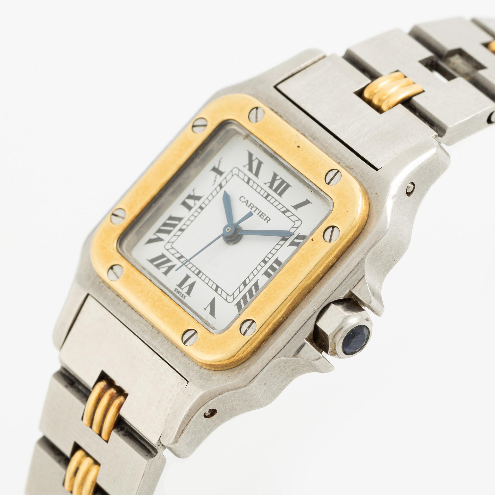 Cartier, Santos, "Godron Bracelet", wristwatch, 23,5 x 23,5 (34,5) mm.