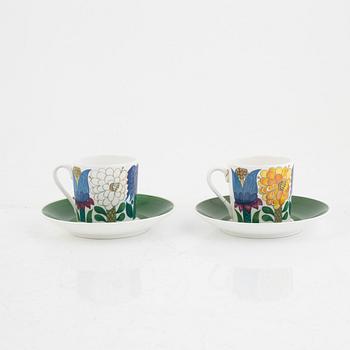 Stig Lindberg, coffee cups with saucers, 6 pcs, and one accompanying cup, "Tahiti", bone china, Gustavsberg 1970s.