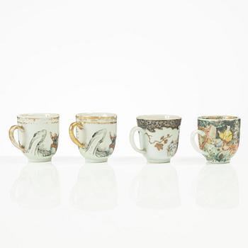 Koppar, fyra stycken, porslin, Kina, Qingdynastin, 1700-tal.