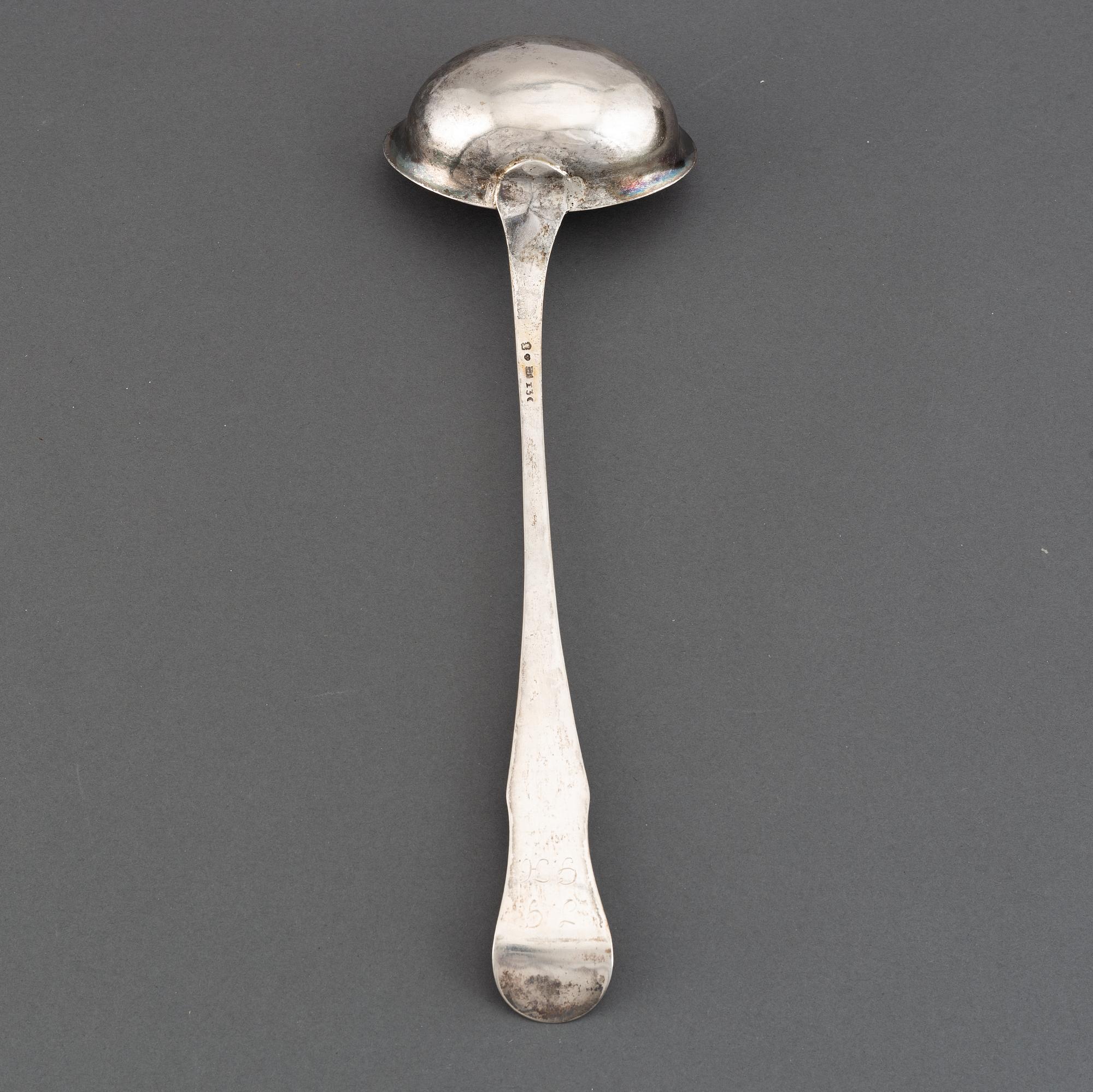 A Swedish 19th century silver soupe-laddle, marked Gustaf Bergendorff, Karlskrona 1811.