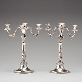 A pair of German 19th century silver candelabra, unidentified makers mark, Frankfurt.