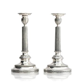 307. A pair of 18th century silver candlesticks, marks of Simson Ryberg, Stockholm 1789.