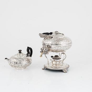 Samovar samt tekanna, nysilver, nyrokoko, 1800-talets andra hälft.