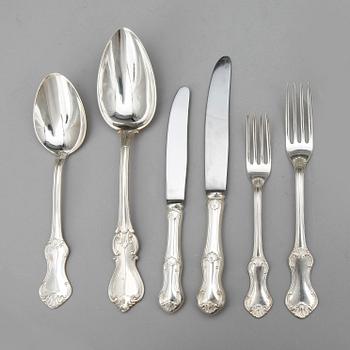 BESTICKSSERVIS, silver, 39 delar, bla modell "Patricia", MEMA 1958 Tot vikt (exkl knivar) 924 gram.