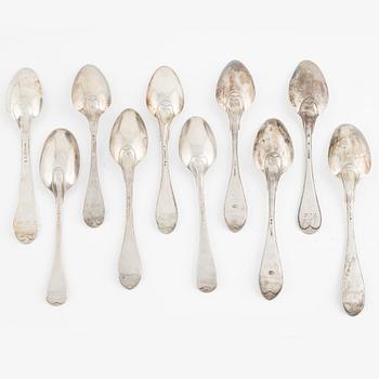 Swedish early 19th century silver spoons, 10 pieces.