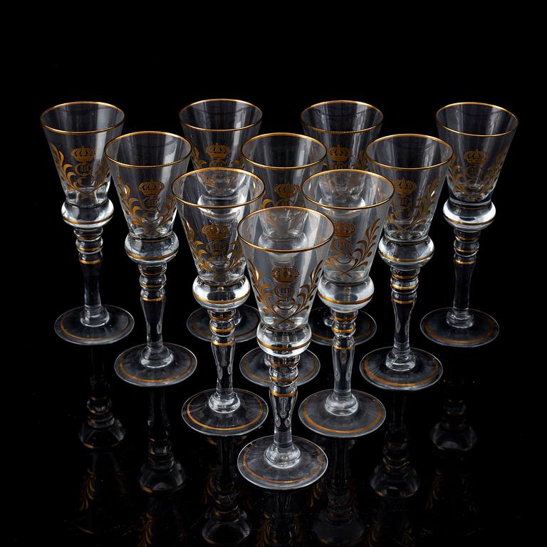 A set of 10 wine glasses, Sweden, 20th Century.