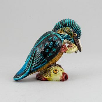 GUNNAR NYLUND, a stoneware sculpture of a Kingfisher, Rörstrand, Sweden mid 200th century.