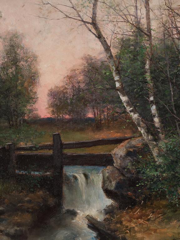 Severin Nilson, Evening Glow, Spring Landscape with Birches by a Stream.