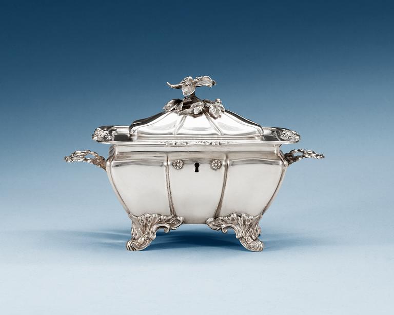 A Swedish 19th century silver sugar-casket, makers mark of Gustaf Möllenborg, Stockholm 1846.