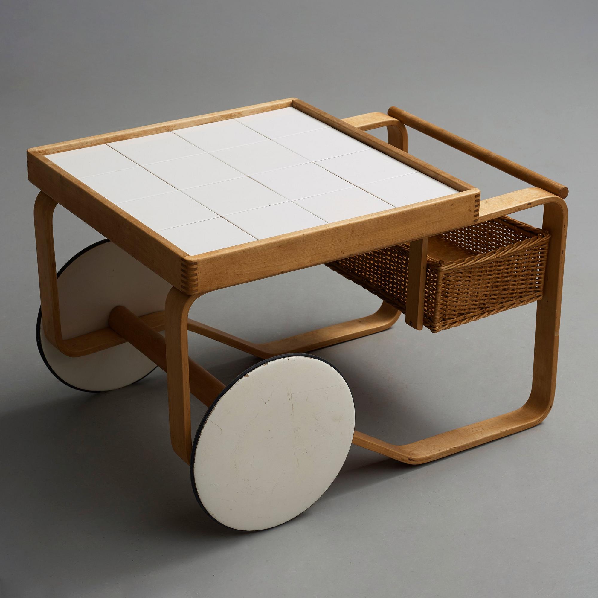 Alvar Aalto, a birch serving trolley made by Aalto Design, Hedemora Sweden 1945-56, on license on behalf of Artek, Finland.